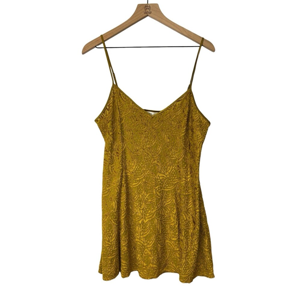Vintage 90s Victoria's Secret Chemise Yellow Chenille Mini Nightie Dress MED